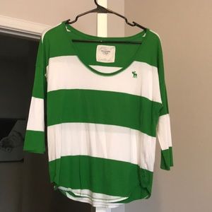 Abercrombie Green and White Striped Top